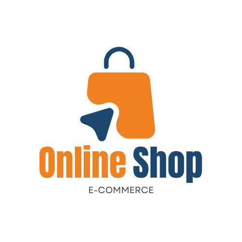 dark blue and orange online shop logo
